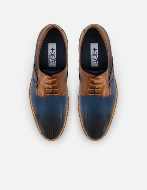 Tenis +7 cm de altura en piel azul para hombre