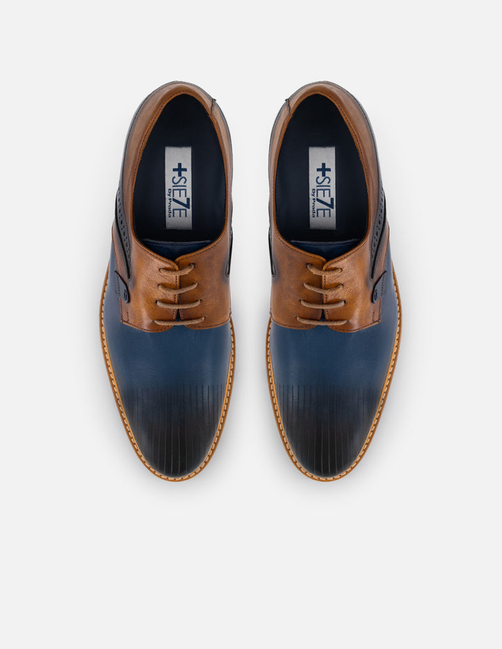 Tenis +7 cm de altura en piel azul para hombre