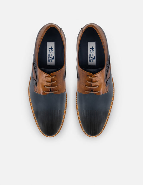 Tenis +7 cm de altura en piel azul para hombre