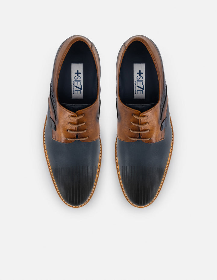 Tenis +7 cm de altura en piel azul para hombre