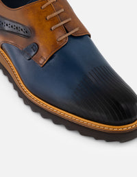 Tenis +7 cm de altura en piel azul para hombre