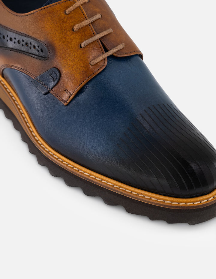 Tenis +7 cm de altura en piel azul para hombre