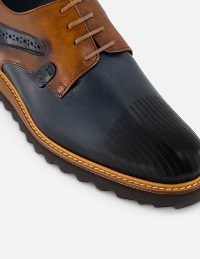 Tenis +7 cm de altura en piel azul para hombre