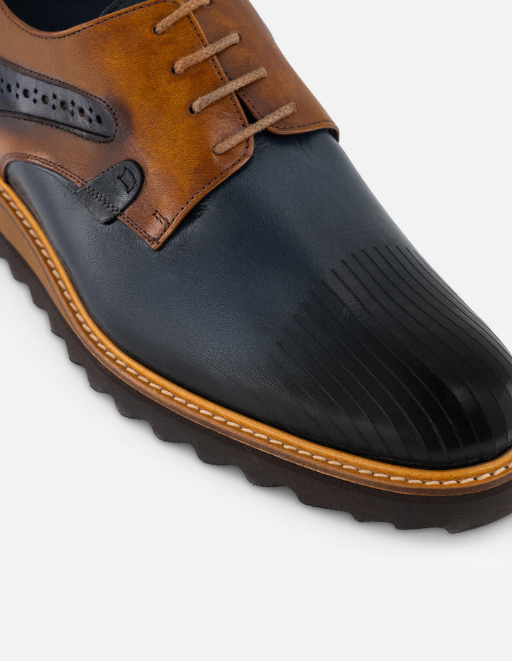 Tenis +7 cm de altura en piel azul para hombre