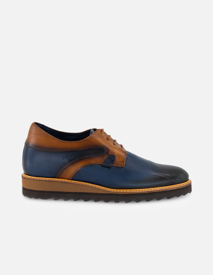 Tenis +7 cm de altura en piel azul para hombre