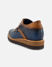 Tenis +7 cm de altura en piel azul para hombre