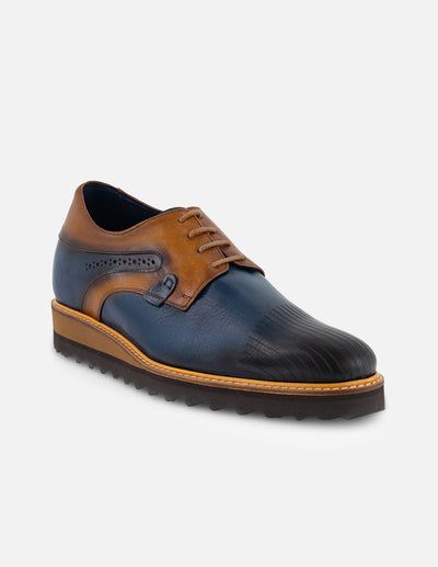 Tenis +7 cm de altura en piel azul para hombre