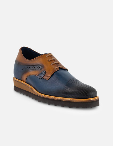 Tenis +7 cm de altura en piel azul para hombre