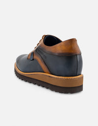 Tenis +7 cm de altura en piel azul para hombre