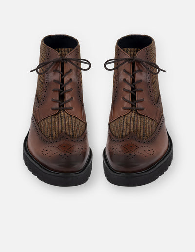 Botines café piel y textil  para hombre con suela ligera