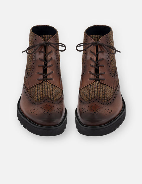 Botines café piel y textil  para hombre con suela ligera