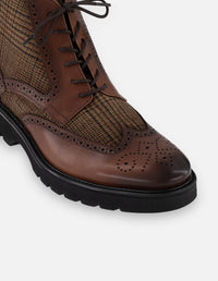 Botines café piel y textil  para hombre con suela ligera