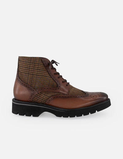 Botines café piel y textil  para hombre con suela ligera