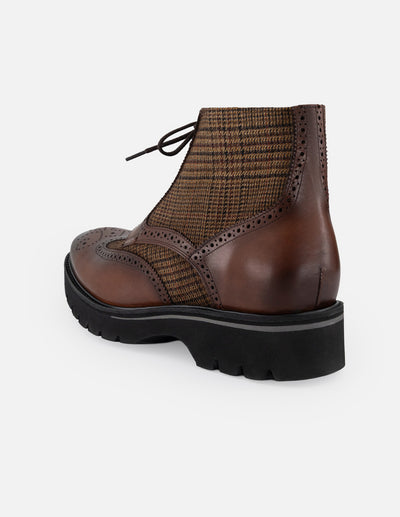 Botines café piel y textil  para hombre con suela ligera