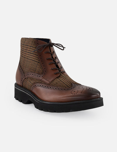 Botines café piel y textil  para hombre con suela ligera