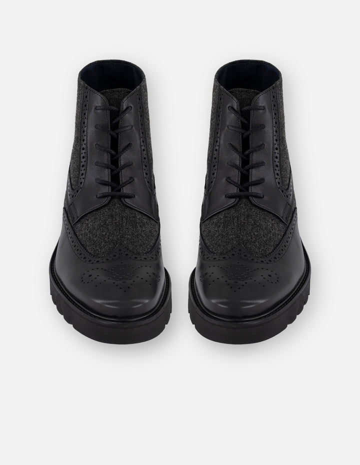 Botines negro piel y textil  para hombre con suela ligera