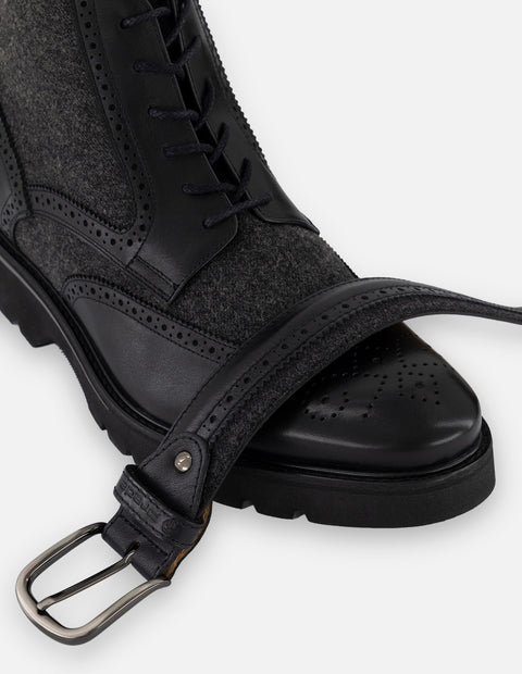 Cinturón negro piel y textil para hombre con picado maría