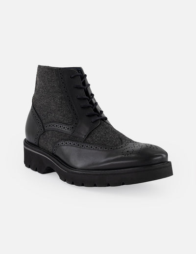 Botines negro piel y textil  para hombre con suela ligera