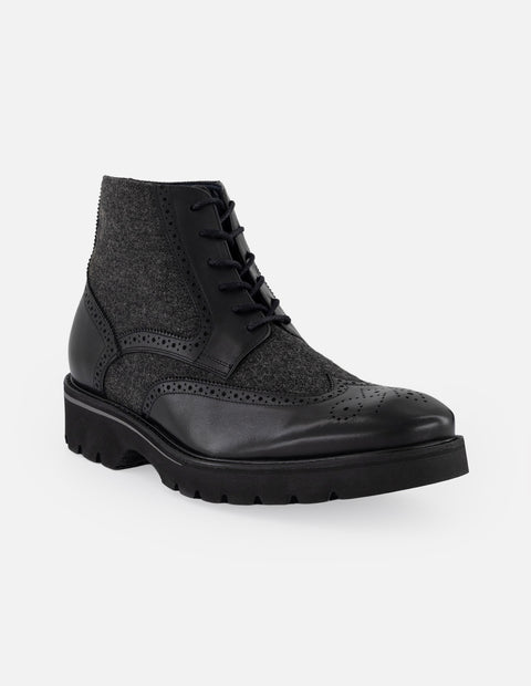 Botines negro piel y textil  para hombre con suela ligera