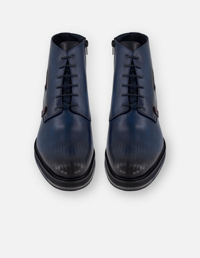 Botines azul piel para hombre detalle tipo coco color rojo