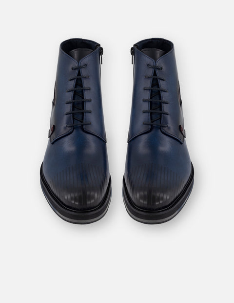 Botines azul piel para hombre detalle tipo coco color rojo
