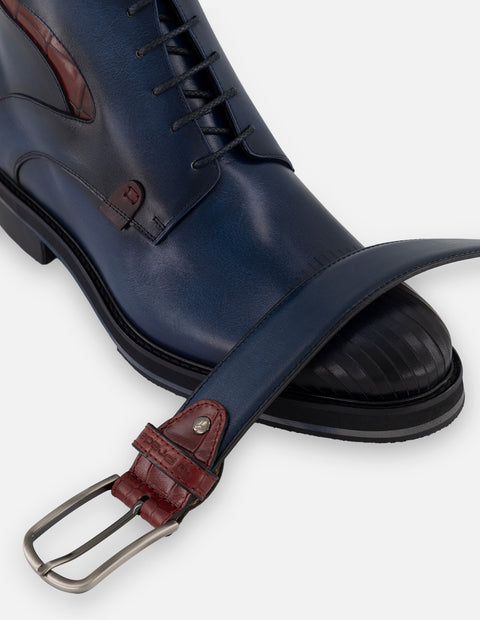 Botines azul piel para hombre detalle tipo coco color rojo