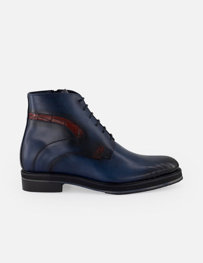 Botines azul piel para hombre detalle tipo coco color rojo