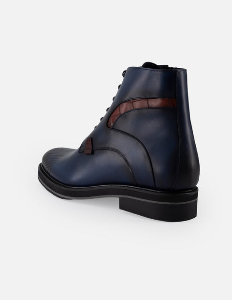 Botines azul piel para hombre detalle tipo coco color rojo