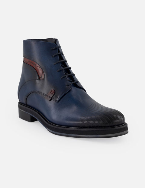 Botines azul piel para hombre detalle tipo coco color rojo