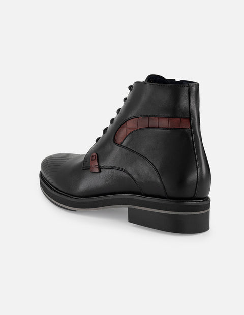 Botines negros en piel para hombre detalle tipo coco color rojo