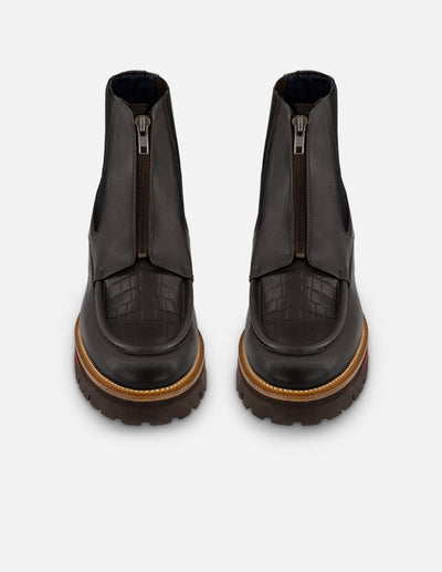 Botín Chelsea + 7 cm de altura negro piel para hombre grabado tipo coco