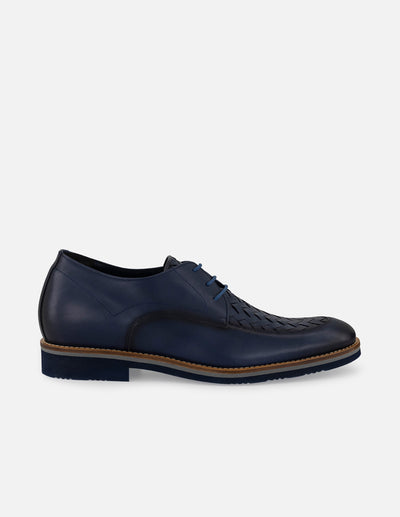 Zapato Blucher +7cm de altura en piel napa color azul para hombre