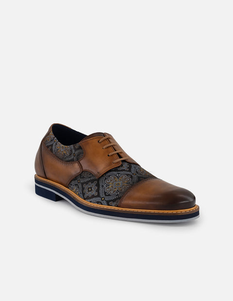 Zapato Blucher +7cm de altura en piel color café para hombre