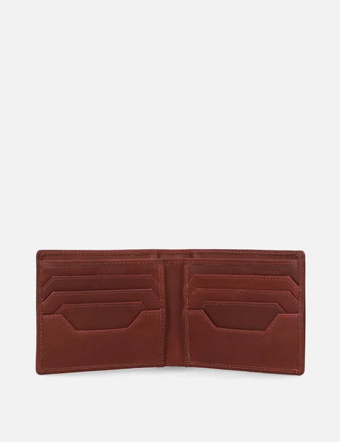 Cartera horizontal en piel color vino.