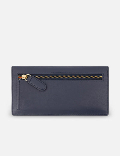 Cartera azul de piel ante con interior en contraste