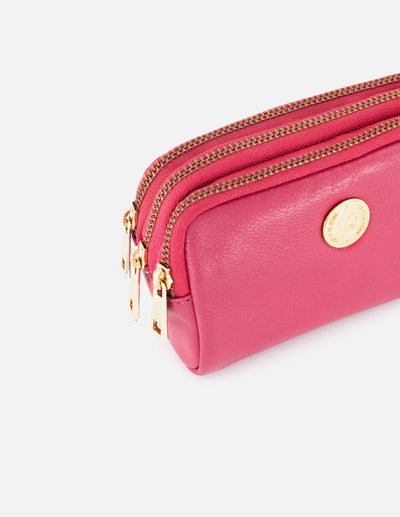 Monedero de piel para mujer color rosa con doble compartimiento