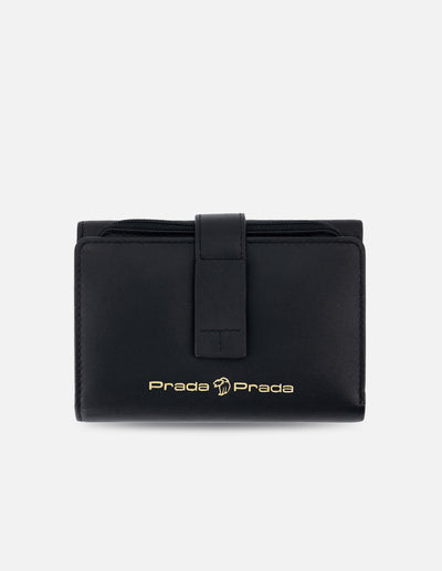Mondero de piel color negro para mujer con detalles en color dorado