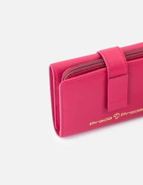 Mondero de piel color rosa para mujer con detalles en color dorado