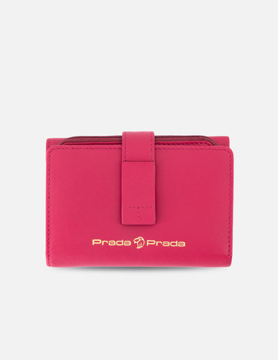 Mondero de piel color rosa para mujer con detalles en color dorado