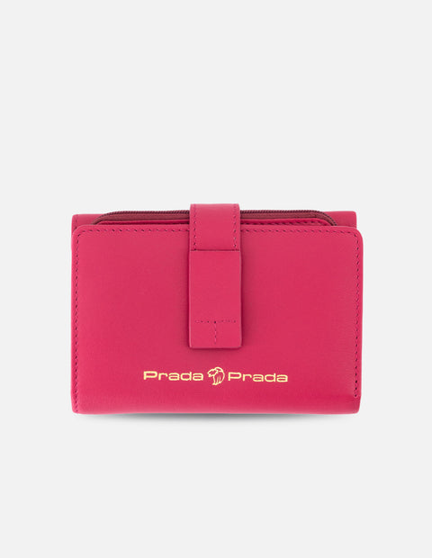 Mondero de piel color rosa para mujer con detalles en color dorado