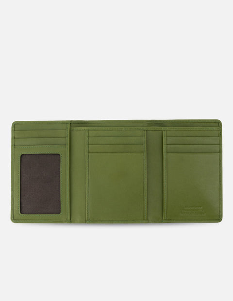 Mondero de piel color verde para mujer con detalles en color dorado