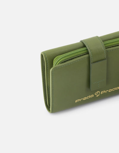 Mondero de piel color verde para mujer con detalles en color dorado