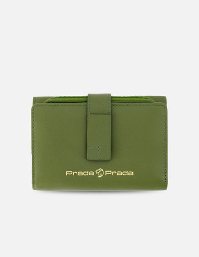 Mondero de piel color verde para mujer con detalles en color dorado