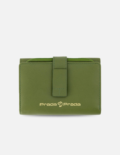 Mondero de piel color verde para mujer con detalles en color dorado