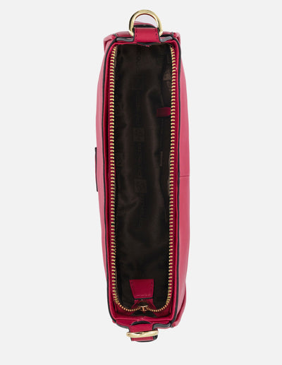 Bolso de hombro de piel para mujer color rosa con detalles dorados y asa ajustable