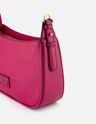 Bolso de hombro de piel para mujer color rosa con detalles dorados y asa ajustable