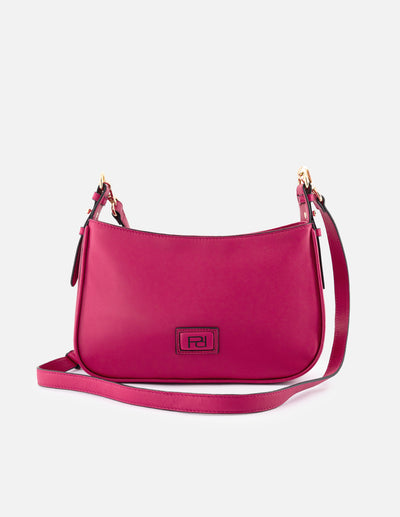 Bolso de hombro de piel para mujer color rosa con detalles dorados y asa ajustable
