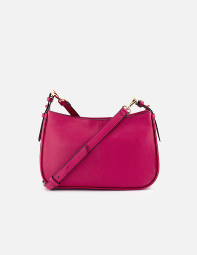 Bolso de hombro de piel para mujer color rosa con detalles dorados y asa ajustable