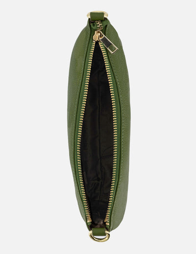 Bolso de hombro de piel para mujer color verde con detalles en color dorado