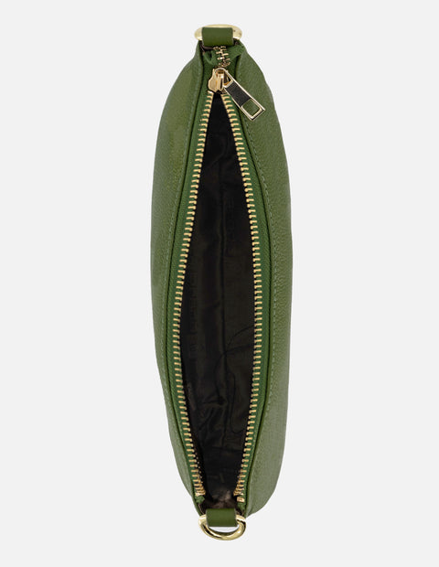 Bolso de hombro de piel para mujer color verde con detalles en color dorado